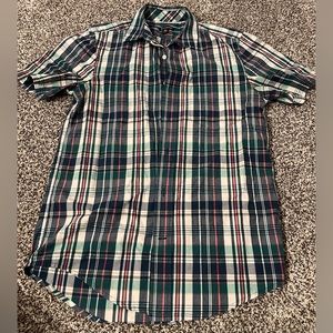 Men’s plaid button up shirt. Bright spring colors